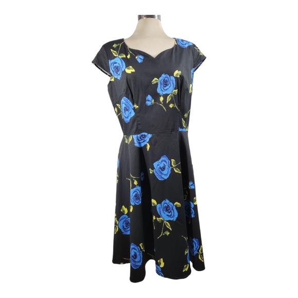 Dress Tells Luxury midi dress black with flower pattern Flare Dress Size XL - Picture 4 of 10